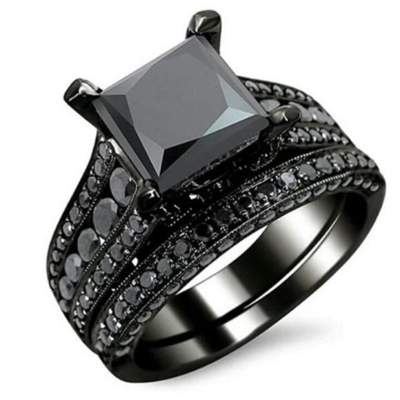 Jewelry - PRINCESS CUT BLACK SAPPHIRE 925 SILVER RING